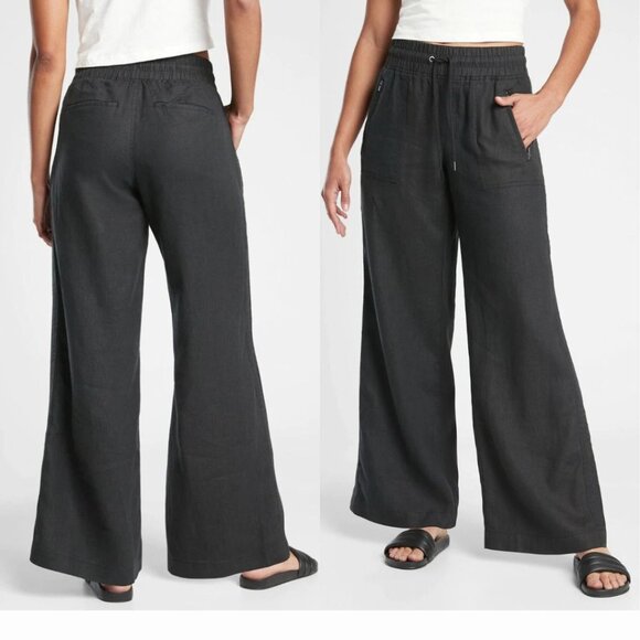 Athleta - Cabo Linen Wide Leg Pant 447244 | Size 12 | Black Charcoal - Picture 4 of 7